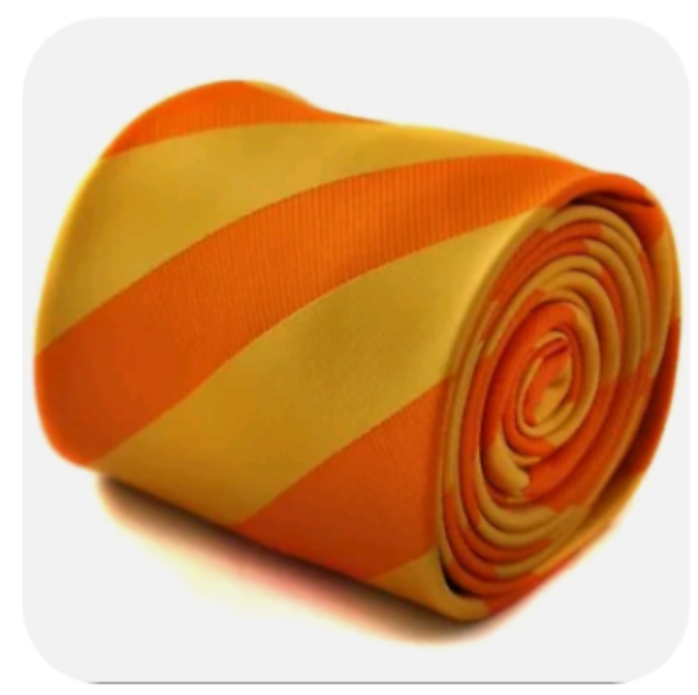 Frederick Thomas Designer Orange Yellow Stripe Tie